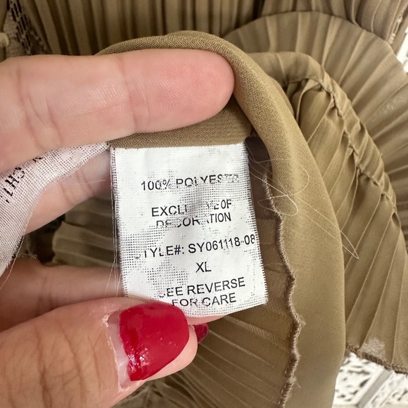 Vtg Paris Dreams Tan Stretchy Pleated Sequin Cottage Prairie Skirt Sz XL - Picture 16 of 16